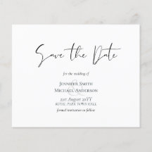 Klassieke Elegance White Script Save the Date Budg