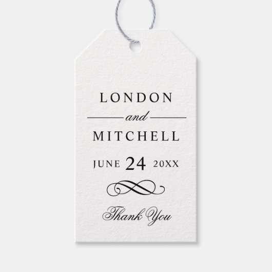 Klassieke Elegant Black Custom Weddenemonogram Cadeaulabel (Voorkant)