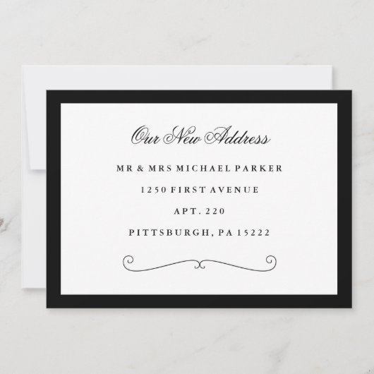 Klassieke Elegant Black en White Change of Address Aankondiging (Voorkant)