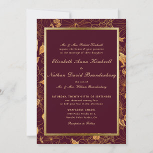 Klassieke Elegant Burgundy & Gold Floral Wedding Kaart