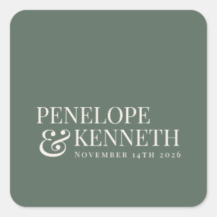 Klassieke Elegant Dark Sage Custom Weddennames Vierkante Sticker