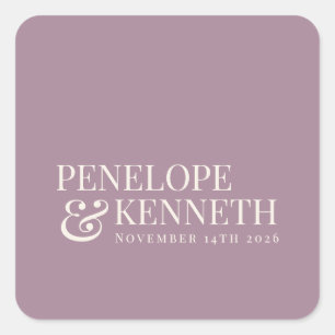 Klassieke Elegant Dusty Paarse Custom Wedding Name Vierkante Sticker
