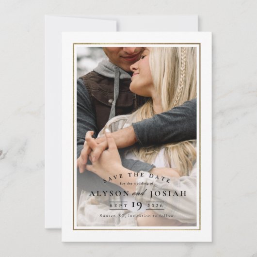 Klassieke Elegant Gold Weddenfoto Save The Date (Voorkant)