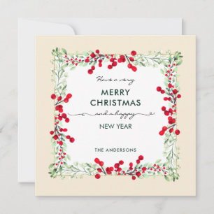 Klassieke Elegant Green Red Winter Foliage Kerstmi Feestdagenkaart