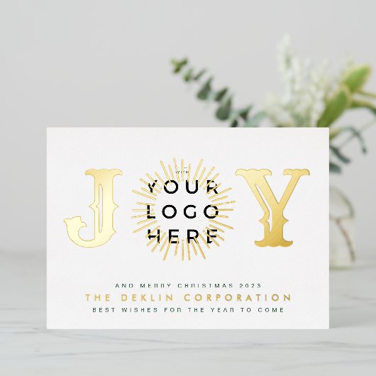 Klassieke Elegant kerstGOLD JOY Business LOGO Folie Feestdagenkaart (Staand Voorkant)