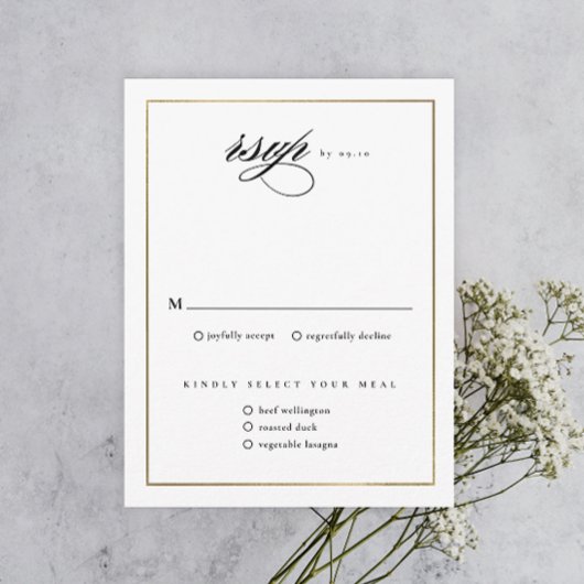 Klassieke Elegant Script Gold Wedding RSVP Kaartje