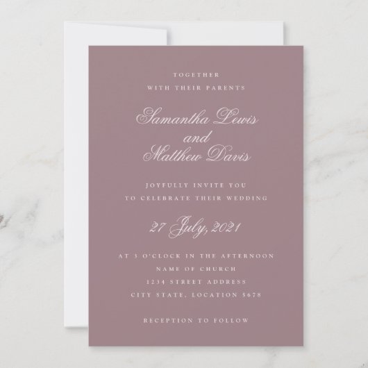 Klassieke Elegant Script Paarse Mauve Weddenschap Kaart (Voorkant)
