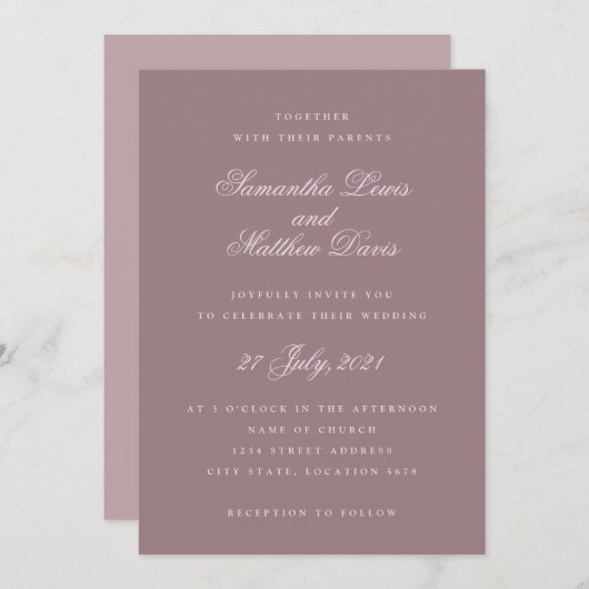 Klassieke Elegant Script Paarse Mauve Weddenschap Kaart (Voorkant / Achterkant)