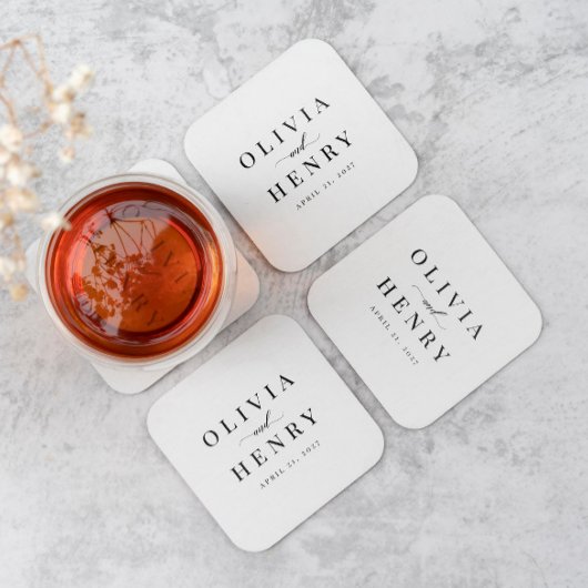 Klassieke Elegant Script Wedding Rehearsal Dinner Vierkante Kartonnen Onderzetter