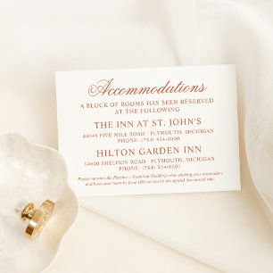 Klassieke Elegant Terracotta Wedding Accommodation Informatiekaartje