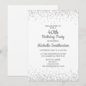 Klassieke Elegant White Silver Glitter 40th Birthd Kaart (Voorkant / Achterkant)