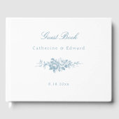 Klassieke Elegante Blauwe en Witte Bloemen Gastenboek (Voorkant)