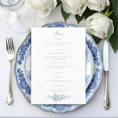 Klassieke Elegante Blauwe en Witte Bloemen Menu
