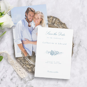 Klassieke Elegante Blauwe en Witte Bloemen Save The Date