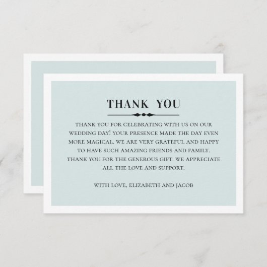 Klassieke elegante bruiloft. Eenvoudig grijs en bl Bedankkaart (Voorkant / Achterkant)