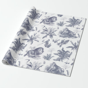 Klassieke Elegante Dieren in Wilderness Blauw Tege Cadeaupapier