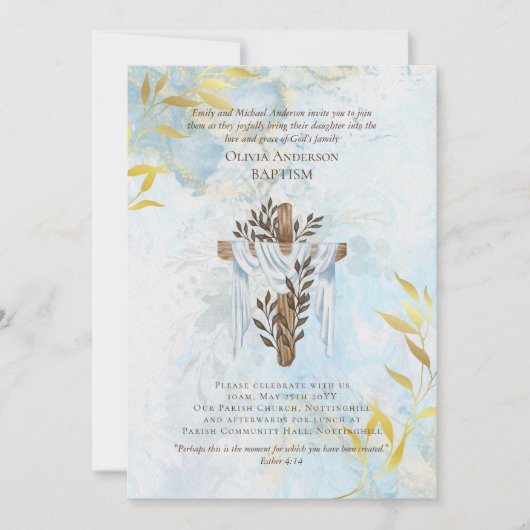 Klassieke Elegante DOOP Uitnodiging Aqua Blauw Gou (Voorkant)