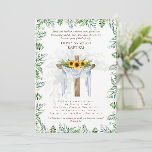 Klassieke Elegante DOOP Uitnodiging Groene takken  (Staand voorkant)