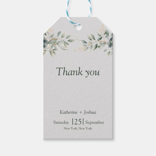 Klassieke Elegante Eucalyptus Bruiloft Cadeaulabel (Voorkant)