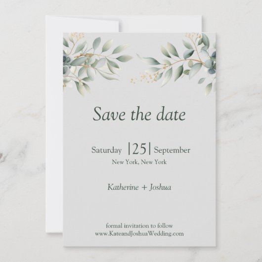Klassieke Elegante Eucalyptus Bruiloft Save The Date (Voorkant)