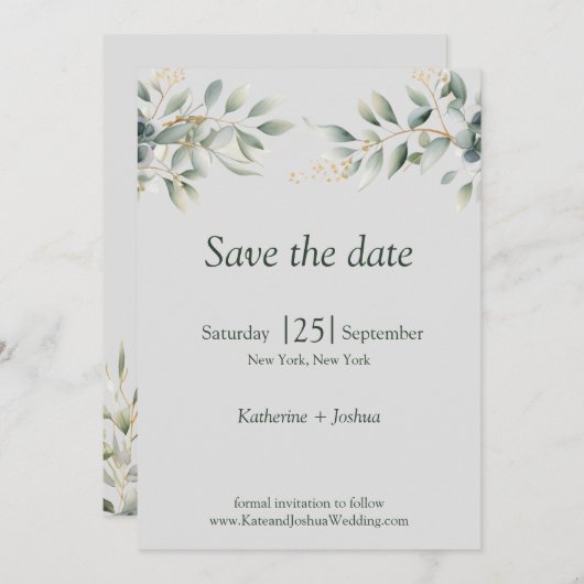 Klassieke Elegante Eucalyptus Bruiloft Save The Date (Voorkant / Achterkant)