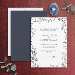 Klassieke Elegante Formele Navy Blauwe Bladerige T Kaart