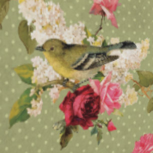 Klassieke Elegante Groene Polka Dot Vogel op Bloem Behang