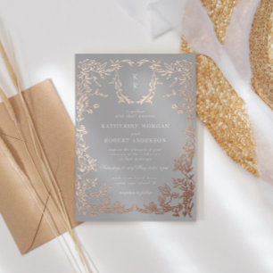 Klassieke Elegante Kam Monogram Bruiloft Folie Uitnodiging