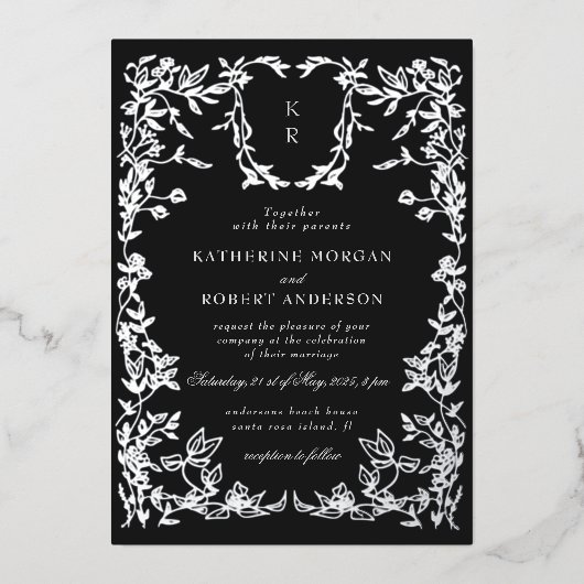 Klassieke Elegante Kam Monogram Bruiloft Folie Uitnodiging (Voorkant)