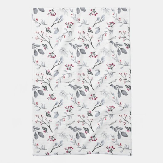 Klassieke Elegante Kerstbladeren en Bessen Theedoek (Verticaal)