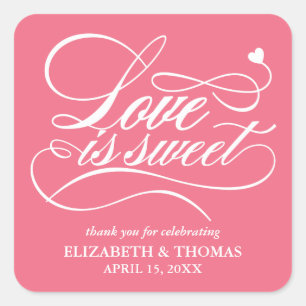 KLASSIEKE ELEGANTE LIEFDE IS ZOETE TROUWSTICKERS VIERKANTE STICKER