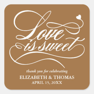KLASSIEKE ELEGANTE LIEFDE IS ZOETE TROUWSTICKERS VIERKANTE STICKER
