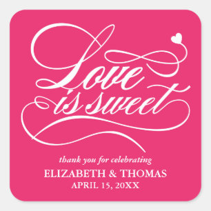 KLASSIEKE ELEGANTE LIEFDE IS ZOETE TROUWSTICKERS VIERKANTE STICKER