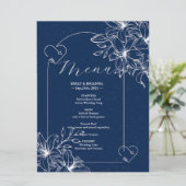 Klassieke Elegante Marine Blauwe bruiloft Menu (Staand voorkant)