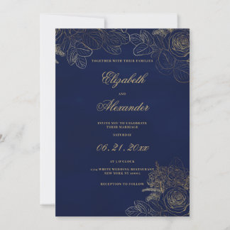 Klassieke elegante marineblauwe gouden folie bloem kaart