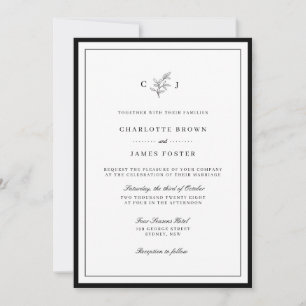 Klassieke elegante monogram leaf bruiloft kaart