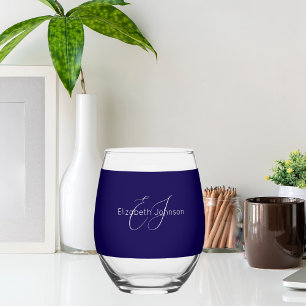 Klassieke elegante naam Aangepast blauw en wit Wijnglas Zonder Voet