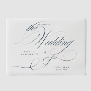 Klassieke Elegante Navy Blauwe Calligrafie Bruilof Vellum Uitnodigingen