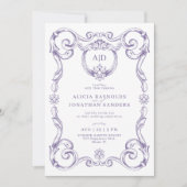 Klassieke elegante rococo lavendel monogram bruilo kaart (Voorkant)