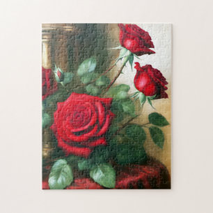Klassieke Elegante Rode Rozen Kunst Legpuzzel