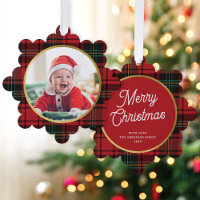 Klassieke Elegante Rode Tartan Plaid Foto Kerstmis