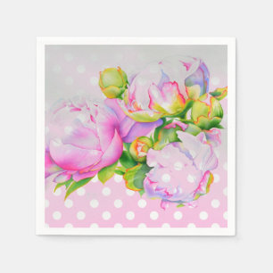 Klassieke elegante roze witte pioen bloemige polka servetten