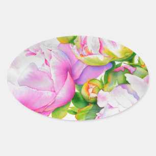 Klassieke elegante roze witte pioen florale waterv ovale sticker