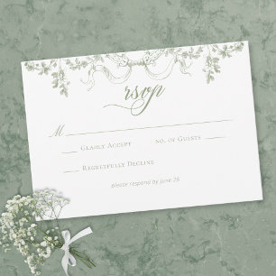 Klassieke Elegante Saliegroene Bloemrijke Trouwfra RSVP Kaartje