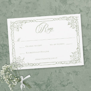 Klassieke Elegante Saliegroene Bloemrijke Trouwran RSVP Kaartje