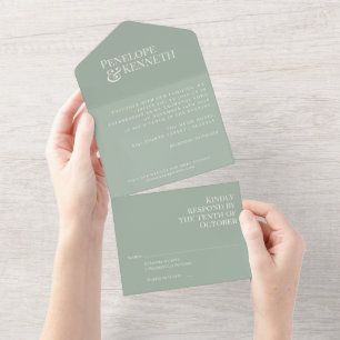 Klassieke Elegante Saliegroene Typografie Trouw All In One Uitnodiging