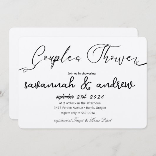 Klassieke Elegante Script Koppels Bruiloft Uitnodi Kaart (Voorkant / Achterkant)