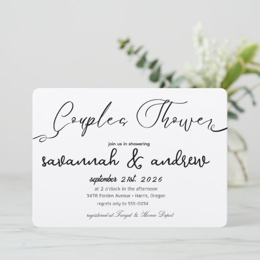 Klassieke Elegante Script Koppels Bruiloft Uitnodi Kaart (Staand voorkant)