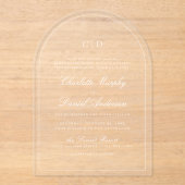 Klassieke Elegante Script Monogram Boog Bruiloft Acryl Uitnodigingen (Voorkant)