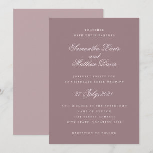 Klassieke Elegante Script Paarse Mauve Bruiloft Kaart